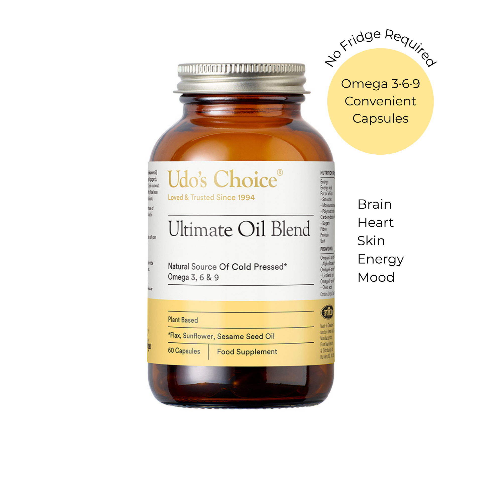 Udo's Choice Ultimate Oil Blend Capsules | Vegan Omega 3 6 9