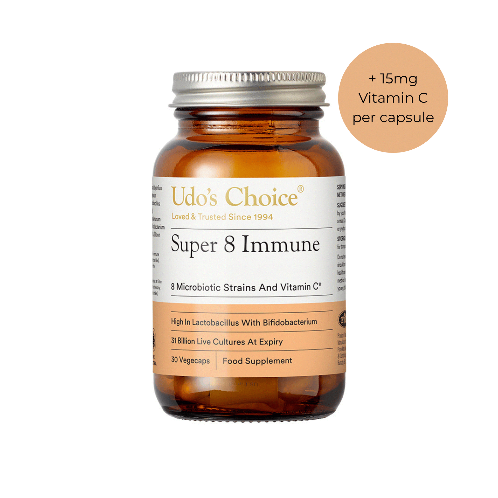 Udos Super 8 Immune Microbiotics | Probiotic Supplements + Vitamin C