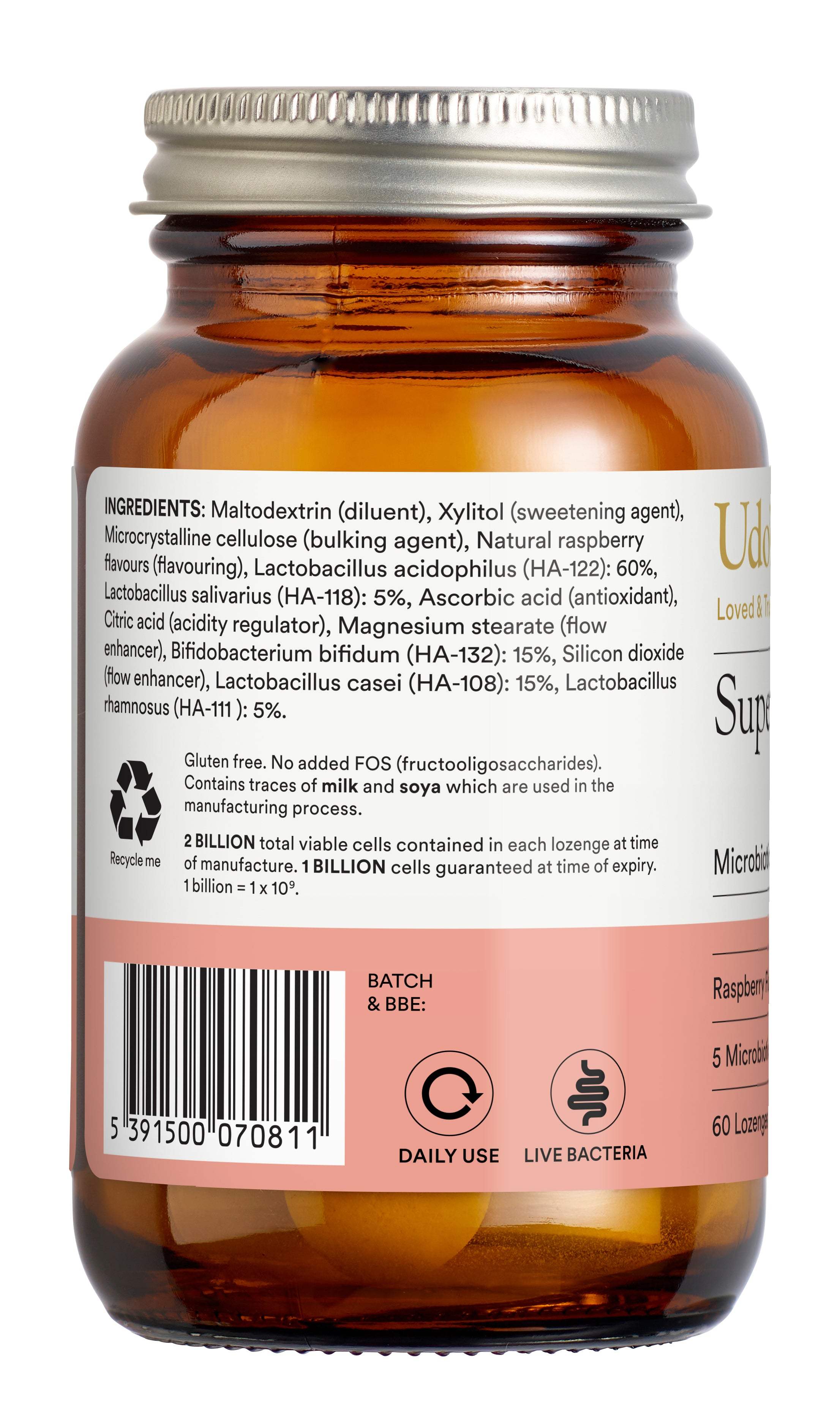 Brown supplement bottle with label on a white background