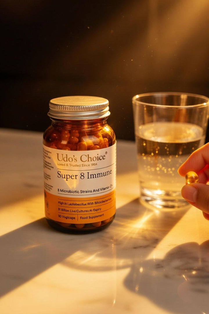 Support your gut health with 8 probiotic strains and Vitamin C for extra iimmune support