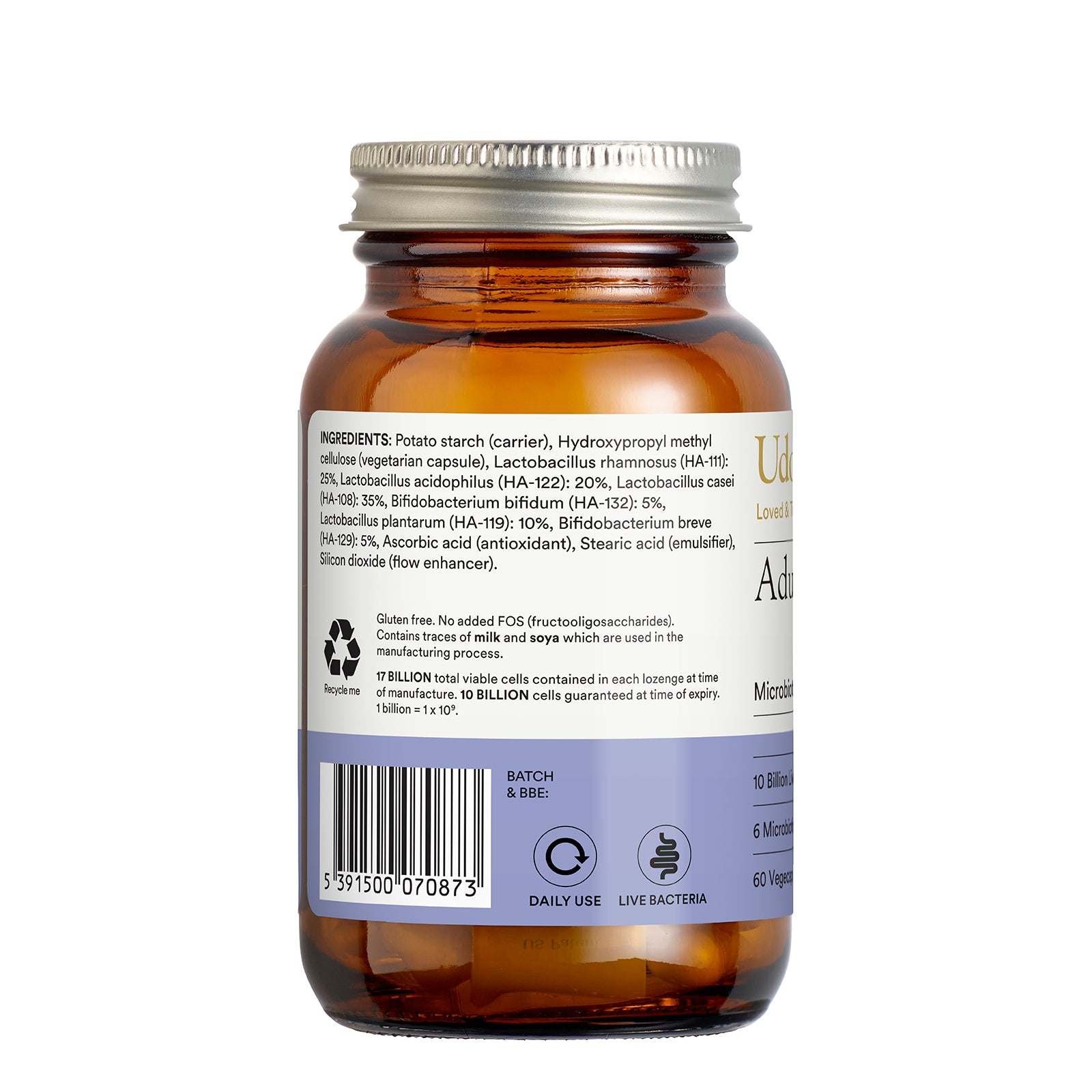 Brown supplement bottle with label on a white background