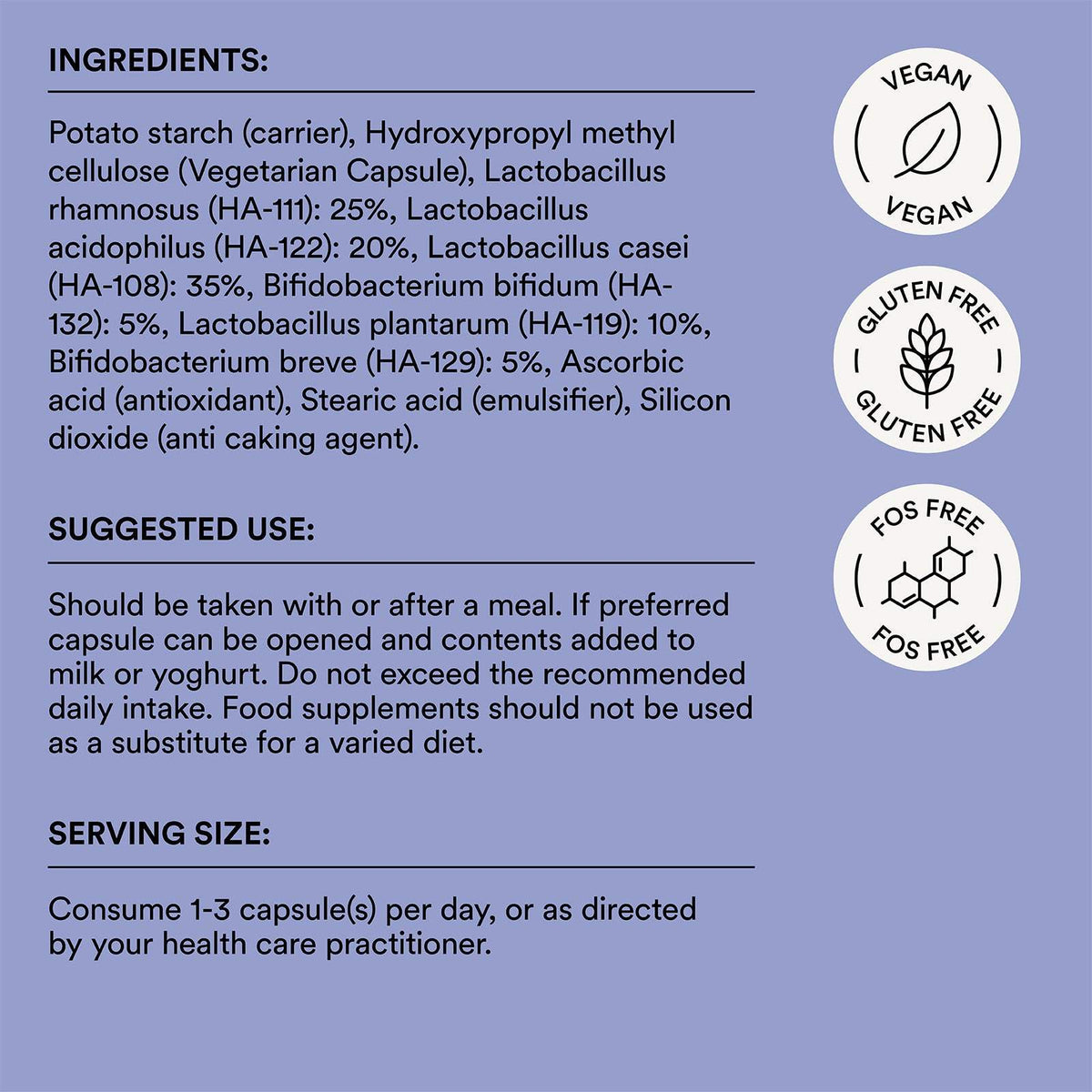 Udo's Choice Adult's Blend Microbiotic probiotics for women and men, gluten-free, vegan, FOS-free supplement with 17 billion live bacteria per capsule.