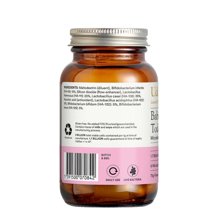 Bottle of a dietary supplement with a label on a white background