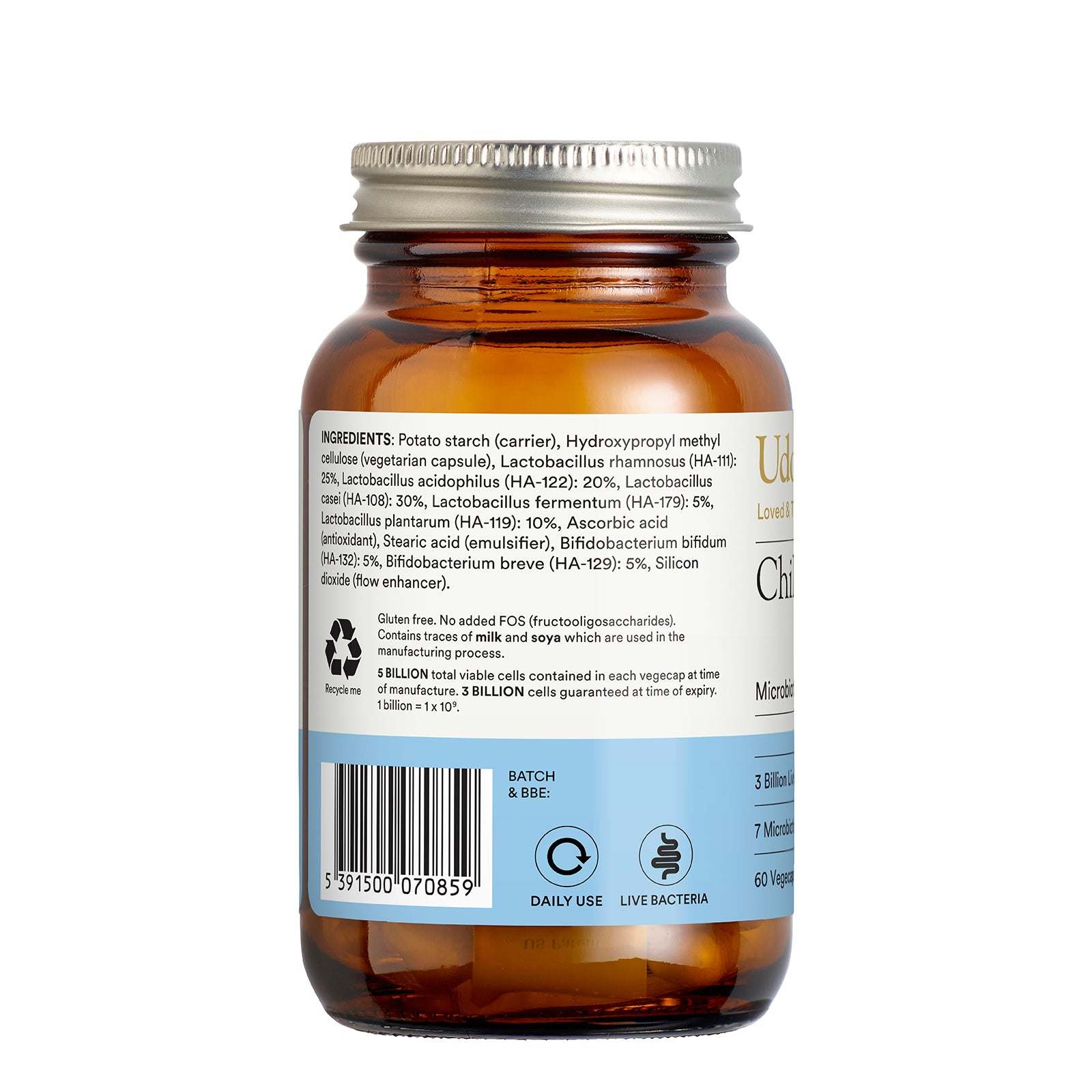Brown supplement bottle with label on a white background