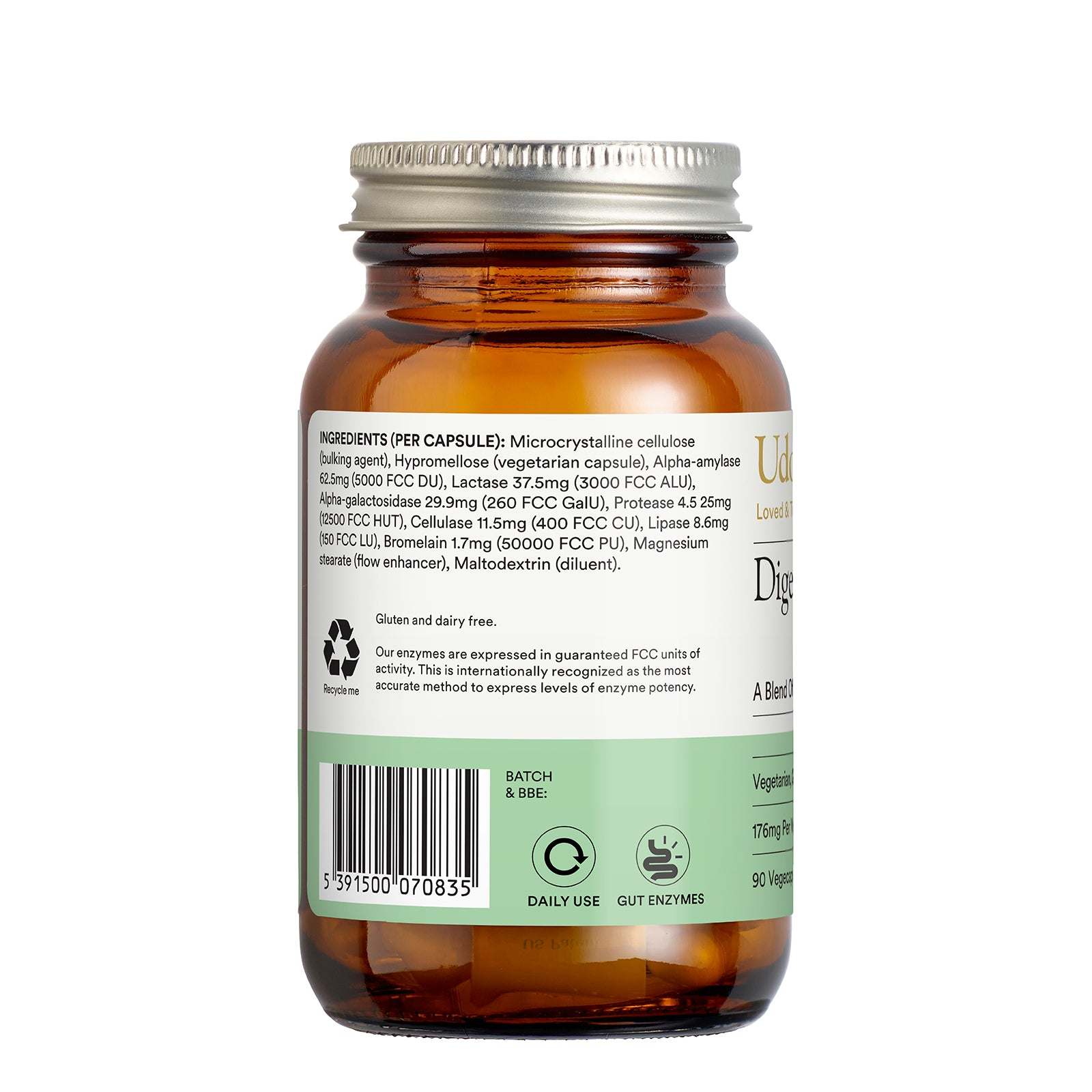Brown supplement bottle with label on a white background